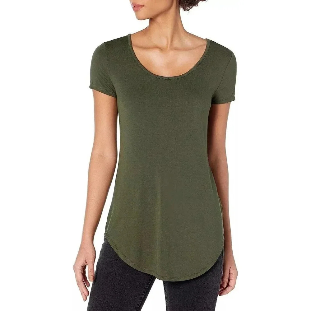 Daily Ritual Olive Green Scoop Neck Short Sleeve T-Shirt M